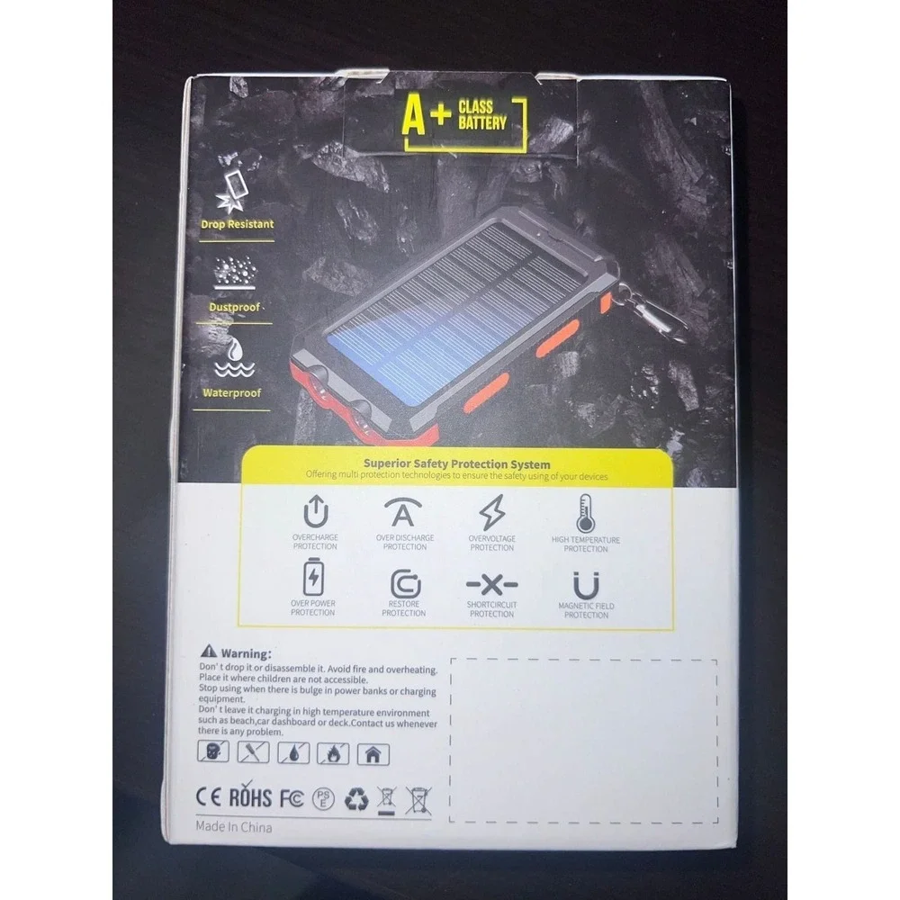 Outdoor Solar Power Bank Portable USB Charger LED Flashlight Waterproof New